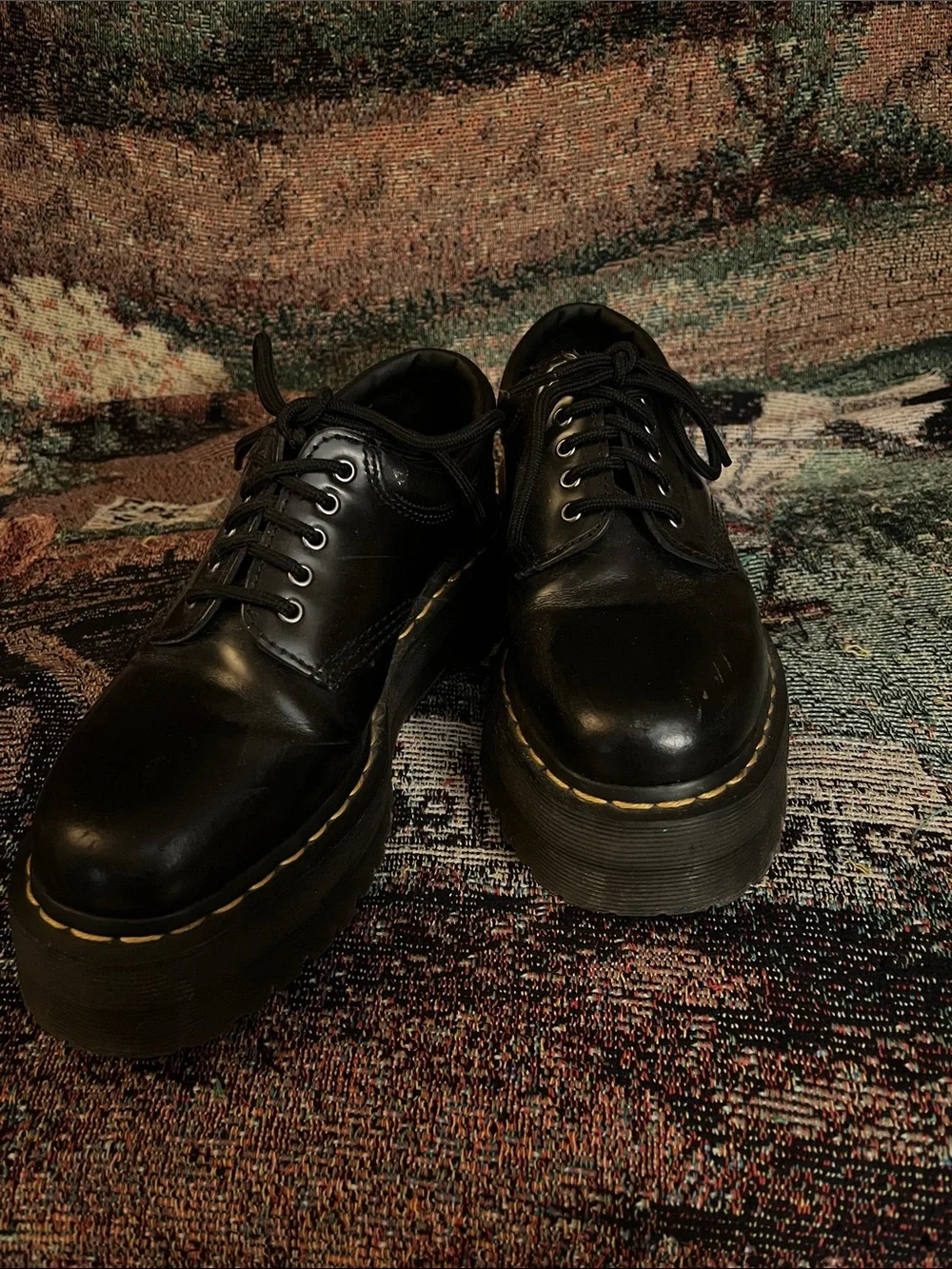 Dr. Martens Black Leather Platform Lace-Up Oxfords